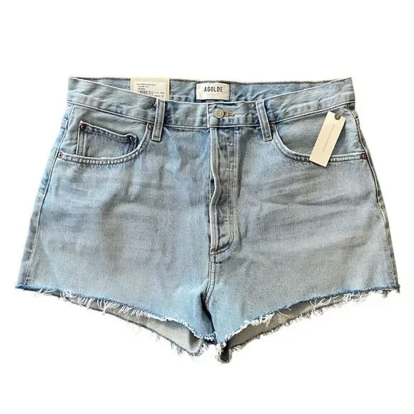 Agolde Mila 100% Cotton Vintage High Rise Raw Hem Hazard Wash Shorts NWT Size 32